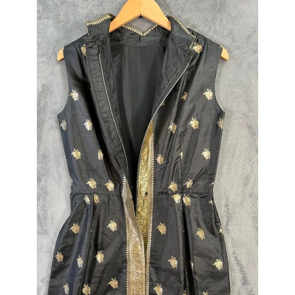 Vintage 60s Cocktail Sheath Dress Size 10 Black Gold Silk Brocade Handmade* - Picture 8 of 12